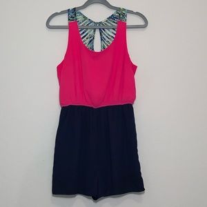 Jealous Tomato fuchsia and navy shorts romper